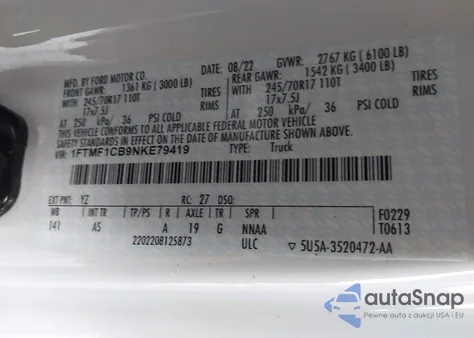 2022 Ford F-150 Xl from USA, damaged, VIN 1FTMF1CB9NKE79419